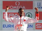 11 December 2016; Aras Kaya of Turkey who came first place in the mens senior race during the medal presentation at the 2016 Spar European Cross Country Championships in Chia, Italy. Photo by Eóin Noonan/Sportsfile