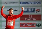 11 December 2016; Carlos Mayo of Spain who came secoond place in the mens under 23 race during the medal presentation at the 2016 Spar European Cross Country Championships in Chia, Italy. Photo by Eóin Noonan/Sportsfile