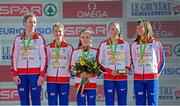 11 December 2016; The Great Britain team who finished first place in the women's under 20 race during the medal presentation at the 2016 Spar European Cross Country Championships in Chia, Italy. Photo by Eóin Noonan/Sportsfile