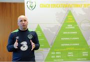 12 December 2016; FAI Coach Education Manager Niall O'Regan speaking during the FAI Coach Education Pathway 2017-2020 Launch at FAI HQ in Abbotstown, Dublin. Photo by Sam Barnes/Sportsfile