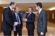 14 December 2016; An Taoiseach Enda Kenny T.D with from left Dermot Earley, GPA President, Minister for Transport, Tourism & Sport Shane Ross T.D, and Minister of State for Tourism and Sport Patrick O'Donovan T.D, in attendance at the GPA agreement with Government on Government grants in Croke Park, Dublin. Photo by Matt Browne/Sportsfile