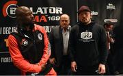 14 December 2016; Muhammed 'King Mo' Lawal, left, and Satoshi Ishii following the Bellator 169 & BAMMA 27 Press Conference in The Gibson Hotel, Dublin. Photo by David Fitzgerald/Sportsfile