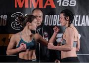 15 December 2016; Elina Kallionidou, left, and Sinead Kavanagh during the Bellator 169 & BAMMA 27 - Weigh Ins at 3 Arena in Dublin.  Photo by David Fitzgerald/Sportsfile