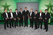 10 May 2011; Award winners from left, Nevin Spence, Craig Gilroy, Adam D'Arcy, Ruan Pienaar, Johann Muller, Conall Doherty, John Creighton, Ronnie Clements and Paul Pritchard after the presentation dinner. Ulster Rugby Awards 2010 - 2011, Culloden Hotel, Belfast, Co. Antrim. Picture credit: John Dickson / SPORTSFILE