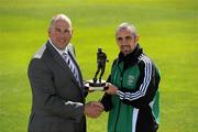 12 May 2011; Bray Wanderers' Gary Dempsey is presented with the Airtricity / SWAI Player of the Month Award for April 2011 by Jason Cooke, Head of Communications, Airtricity. Carlisle Grounds, Bray, Co. Wicklow. Picture credit: Ray McManus / SPORTSFILE