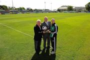 12 May 2011; Bray Wanderers' Gary Dempsey is presented with the Airtricity / SWAI Player of the Month Award for April 2011 by Jason Cooke, Head of Communications Airtricity and Bray Wanderers' manager Pat Devlin. Carlisle Grounds, Bray, Co. Wicklow. Picture credit: Ray McManus / SPORTSFILE