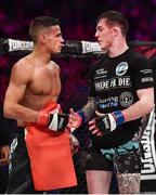 16 December 2016; Tom Duquesnoy shakes hands with Alan Philpott following their BAMMA World Bantamweight Title bout at BAMMA 27 in the 3 Arena in Dublin. Photo by Ramsey Cardy/Sportsfile