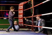 16 December 2016; Joe Ward jnr entertains the crowd and his father boxer Joe Ward, right, during the interval at the Ireland v England Boxing International in the National Stadium, Dublin. Photo by Piaras Ó Mídheach/Sportsfile