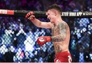 16 December 2016; James Gallagher celebrates defeating Anthony Taylor following their featherweight bout at Bellator 169 in the 3 Arena in Dublin. Photo by Ramsey Cardy/Sportsfile
