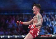 16 December 2016; James Gallagher celebrates defeating Anthony Taylor following their featherweight bout at Bellator 169 in the 3 Arena in Dublin. Photo by Ramsey Cardy/Sportsfile