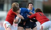 17 December 2016; Jenny Murphy of Leinster is tackled by Munster's Heather O’Brien, left, and Niamh Kavanagh during the Women's Interprovincial Rugby Championship Round 3 match between Leinster and Munster at Donnybrook Stadium, Dublin. Photo by Piaras Ó Mídheach/Sportsfile
