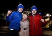 17 December 2016; Leinster supporters, from left, Simon, aged 15, Jodie aged 9 and Alec Purcell, aged 12, from Ashbourne, Co. Dublin ahead of the European Rugby Champions Cup Pool 4 Round 4 match between Leinster and Northampton Saints at the Aviva Stadium, Dublin. Photo by Sam Barnes/Sportsfile