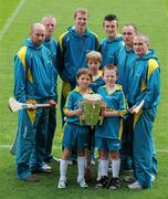 13 May 2011; Centra’s GAA Hurling Ambassadors for 2011, from left, Ger Farragher, Galway, John Mullane, Waterford, Henry Shefflin, Kilkenny, Patrick Horgan, Cork, Eoin Kelly, Tipperary, and David O’Callaghan, Dublin, with Naomh Barróg club members Charlie McHugh, Sean McHugh, and Cian Flynn at the launch of Centra’s exciting programme of activity for the GAA Hurling All-Ireland Senior Championship. Centra, sponsor of the GAA Hurling All Ireland Championship have lined up some of the greatest stars of the game to take the hurling message out into the community by organising the Centra Hurling Skills Tour which will run from Saturday 4th June to Saturday 9th July. The tour will feature Centra’s Hurling Ambassadors and will take place in Tipperary, Offaly, Kilkenny, Cork, Dublin, and Galway. Each Centra Skills Session will feature two of the hurling Ambassadors, giving Ireland’s future hurlers the chance to train with the best in the game and the good news is that they are free of charge – registration will take place in Centra stores in the relevant counties. For more information log onto www.centra.ie or Facebook.com/centra. Croke Park, Dublin. Picture credit: Matt Browne