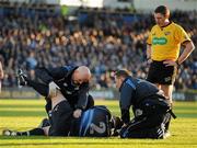 13 May 2011; Richardt Strauss, Leinster, is attended to by Dr. Jim McShane, left, and James Allen, Senior Physio, before having to be replaced, as referee George Clancy watches on. Celtic League Semi-Final, Leinster v Ulster, RDS, Ballsbridge, Dublin. Picture credit: Stephen McCarthy / SPORTSFILE