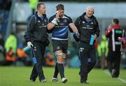 13 May 2011; Sean O'Brien, Leinster, in the company of Dr. Jim McShane, right, and James Allen, Senior Physio, leaves the pitch during a blood substitution. Celtic League Semi-Final, Leinster v Ulster, RDS, Ballsbridge, Dublin. Picture credit: Stephen McCarthy / SPORTSFILE