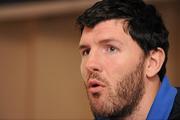 11 May 2011; Leinster's Shane Horgan speaking to the media during a press conference ahead of their Heineken Cup Final against Northampton Saints on Saturday the 21st of May. Leinster Rugby Press Conference, David Lloyd Riverview, Clonskeagh, Dublin. Picture credit: Barry Cregg / SPORTSFILE