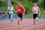 15 May 2011; Timothy Crowe, centre, Dooneen A.C., Limerick, on his way to winning the Men's 400m race ahead of Eoin Mulhall, Crusaders A.C., Dublin. Woodie’s DIY AAI Games, Morton Stadium, Santry, Dublin. Picture credit: Barry Cregg / SPORTSFILE