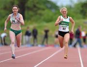 15 May 2011; Claire Bergin, left, Dundrum South Dublin, Co. Dublin, sprints to the line ahead of Sarah Lavin, centre, Emerald, Co. Limerick, to win the Women's 100m race. Woodie’s DIY AAI Games, Morton Stadium, Santry, Dublin. Picture credit: Barry Cregg / SPORTSFILE