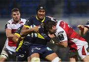 18 December 2016; Sébastien Vahaamahina of ASM Clermont Auvergne is tackled by Wiehahn Herbst of Ulster during the European Rugby Champions Cup Pool 5 Round 4 match between ASM Clermont Auvergne and Ulster at Stade Marcel-Michelin in Clermont-Ferrand, France. Photo by Ramsey Cardy/Sportsfile