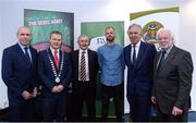 19 December 2016; Pictured at the launch from left to right, Tim Lucey, Chief executive of Cork County board, Seamus McGrath, Cork County Mayor, John Caulfield, Cork City manager, Hull City and Republic of Ireland international David Meyler, John Delaney, FAI Chief Executive and Pat Lyons, Cork City chairman  during the Glanmire Facility Launch at Vertigo in the Cork Convention Bureau. Photo by Eóin Noonan/Sportsfile