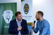 19 December 2016; David Meyler, Hull City and Republic of Ireland international speaking to MC Trevor Welch during the Glanmire Facility Launch at Vertigo in the Cork Convention Bureau. Photo by Eóin Noonan/Sportsfile