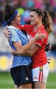 25 September 2016; Annie Walsh, right, of Cork consoles Niamh McEvoy of Dublin after after the Ladies Football All-Ireland Senior Football Championship Final match between Cork and Dublin at Croke Park in Dublin. Photo by Brendan Moran/Sportsfile