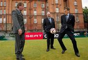 17 May 2011; Former Republic of Ireland international Ronnie Whelan, left, with UEFA General secretary Gianni Infantino and UEFA technical director Andy Roxburgh, right, at the opening of the new UEFA mini pitch in the Cabbage Patch, Dublin. The new mini pitch is a gift from UEFA to the city of Dublin to mark the Europa League Final on May 18th. Cabbage Patch, Kevin Street, Dublin. Photo by Sportsfile