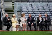 18 May 2011; HM Queen Elizabeth II, second from left, with Uachtarán CLG Criostóir Ó Cuana, President Mary McAleese, HRH the Duke of Edinburgh, Dr. Martin McAleese and Ard Stiúrthóir of the GAA Páraic Duffy, sit by the pitch. State Visit to Ireland by Her Majesty Queen Elizabeth II & His Royal Highness The Duke of Edinburgh, Croke Park, Dublin. Picture credit: Stephen McCarthy / SPORTSFILE