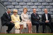 18 May 2011; HM Queen Elizabeth II, second from left, with Uachtarán CLG Criostóir Ó Cuana, President Mary McAleese and HRH the Duke of Edinburgh sit by the pitch. State Visit to Ireland by Her Majesty Queen Elizabeth II & His Royal Highness The Duke of Edinburgh, Croke Park, Dublin. Picture credit: Stephen McCarthy / SPORTSFILE