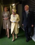 18 May 2011; HM Queen Elizabeth II looks down the tunnel as she prepares to walk out onto Croke Park accompanied by Uachtarán CLG Criostóir Ó Cuana and President Mary McAleese. State Visit to Ireland by HM Queen Elizabeth II and HRH the Duke of Edinburgh, Croke Park, Dublin. Picture credit: Ray McManus / SPORTSFILE