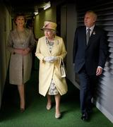 18 May 2011; HM Queen Elizabeth II looks down the tunnel as she prepares to walk out onto Croke Park accompanied by Uachtarán CLG Criostóir Ó Cuana and President Mary McAleese. State Visit to Ireland by HM Queen Elizabeth II and HRH the Duke of Edinburgh, Croke Park, Dublin. Picture credit: Ray McManus / SPORTSFILE