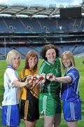 19 May 2011; MMI Group were today unveiled as the new sponsor of the Ladies Football Interprovincial Championship. In attendance at Croke Park ahead of this weekend’s action in the MMI Group Ladies Football Interprovincial Championship were Interprovincial players, from left, Tracey Leonard, Connacht, Sinead McCleary, Ulster, Clíodhna O'Connor, Leinster, and Elaine Harte, Munster. In addition to being the tournament sponsor, MMI Group is now the official medal supplier to the Association at National level. The MMI Group Ladies Football Interprovincial Championship throws in at 11am on Saturday in Páirc Chiaráin in Athlone with Leinster v Connacht and Ulster v Munster the first of the round robin games. MMI Group Announced as Ladies Football Interprovincial Championship Sponsor, Croke Park, Dublin. Picture credit: Brian Lawless / SPORTSFILE