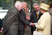 18 May 2011; HM Queen Elizabeth II is intoduced, by Nickey Brennan, GAA President 2006-2009, to Dr. Mick Loftus, GAA President 1985-1988, in the company of Paddy McFlynn, GAA President 1979-1982, left, during her tour of Croke Park. State Visit to Ireland by HM Queen Elizabeth II and HRH the Duke of Edinburgh, Croke Park, Dublin. Picture credit: Ray McManus / SPORTSFILE
