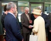 18 May 2011; HM Queen Elizabeth II is intoduced, by Nickey Brennan, GAA President 2006-2009, partially hidden, to Paddy Buggy, GAA President 1982-1985, in the company of Sean Kelly, MEP, GAA President 2003-2006, during her tour of Croke Park. State Visit to Ireland by HM Queen Elizabeth II and HRH the Duke of Edinburgh, Croke Park, Dublin. Picture credit: Ray McManus / SPORTSFILE
