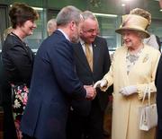 18 May 2011; HM Queen Elizabeth II is intoduced, by Nickey Brennan, GAA President 2006-2009, to Sean Kelly, MEP, GAA President 2003-2006, in the company of his wife Juliette, during her tour of Croke Park. State Visit to Ireland by HM Queen Elizabeth II and HRH the Duke of Edinburgh, Croke Park, Dublin. Picture credit: Ray McManus / SPORTSFILE
