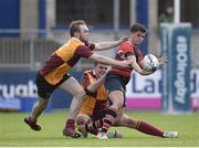 20 December 2016; Mark Nicholson of Coláiste Chill Mhantáin is tackled by Ewan Moran, left, and Ryan McGlynn of St Ciaran's Community School Kells during the Anne McInerney Cup Final match between Coláiste Chill Mhantáin and St Ciaran's Community School Kells at Donnybrook Stadium, in Dublin. Photo by Seb Daly/Sportsfile