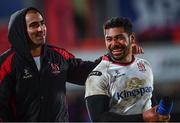 23 December 2016; Ulster's Charles Piutau, right, and Ruan Pienaar following their victory in the Guinness PRO12 Round 11 match between Ulster and Connacht at the Kingsman Stadium in Belfast. Photo by Ramsey Cardy/Sportsfile