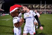 23 December 2016; Ulster's Tommy Bowe and team mascot Sparky following their victory in the Guinness PRO12 Round 11 match between Ulster and Connacht at the Kingsman Stadium in Belfast. Photo by Ramsey Cardy/Sportsfile