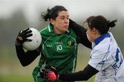 21 May 2011; Noelle Earley, Leinster, in action against Lorna Joyce, Connacht. MMI Group Ladies Football Interprovincial Championship Finals, Shield Final, Connacht v Leinster, Pairc Chiarain, Athlone, Co. Westmeath. Picture credit: Oliver McVeigh / SPORTSFILE