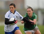 21 May 2011; Lorna Joyce, Connacht, in action against Brainne Leahy, Leinster. MMI Group Ladies Football Interprovincial Championship Finals, Interprovincial Final, Shield Final, Connacht v Leinster, Pairc Chiarain, Athlone, Co. Westmeath. Picture credit: Oliver McVeigh / SPORTSFILE