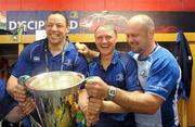 21 May 2011; Leinster forwards coach Jono Gibbes, left, head coach Joe Schmidt and scrum coach Greg Feek, right, celebrate with the Heineken Cup after the game. Heineken Cup Final, Leinster v Northampton Saints, Millennium Stadium, Cardiff, Wales. Picture credit: Brendan Moran / SPORTSFILE