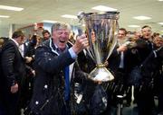 21 May 2011; RTÉ broadcaster Pat Kenny with the cup in Cardiff Airport after Leinster's Heineken Cup Final victory over Northampton Saints. Cardiff Airport, Wales. Picture credit: Ray McManus / SPORTSFILE