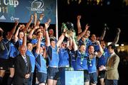 21 May 2011; The Leinster team, including captain Leo Cullen, lift the Heineken Cup after victory over the Northampton Saints. Heineken Cup Final, Leinster v Northampton Saints, Millennium Stadium, Cardiff, Wales. Picture credit: Brendan Moran / SPORTSFILE