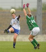 21 May 2011; Lorna Joyce, Connacht, in action against Gemma Fay, Leinster. MMI Group Ladies Football Interprovincial Championship Finals, Shield Final, Connacht v Leinster, Pairc Chiarain, Athlone, Co. Westmeath. Picture credit: Oliver McVeigh / SPORTSFILE