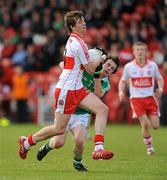 22 May 2011; Joe Morgan, Derry, in action against Ruairi Corrigan, Fermanagh. Ulster GAA Football Minor Championship Quarter-Final, Derry v Fermanagh, Celtic Park, Derry. Picture credit: Oliver McVeigh / SPORTSFILE