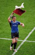 21 May 2011; Sean O'Brien, Leinster, celebrates with his hometown flag from Tullow RFC, Co. Carlow, following his side's victory. Heineken Cup Final, Leinster v Northampton Saints, Millennium Stadium, Cardiff, Wales. Picture credit: Stephen McCarthy / SPORTSFILE