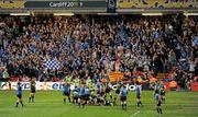 21 May 2011; Leinster players celebrate after Nathan Hines scored his side's thrid try. Heineken Cup Final, Leinster v Northampton Saints, Millennium Stadium, Cardiff, Wales. Picture credit: Stephen McCarthy / SPORTSFILE