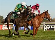 28 December 2016; Eventual winner Bleu Et Rouge, left, with Barry Geraghty up, races ahead of Gangster, with Bryan Cooper up, on their way to winning The Ballymaloe Foods Beginners Steeplechase during day three of the Leopardstown Christmas Festival in Leopardstown, Dublin. Photo by Cody Glenn/Sportsfile