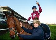 28 December 2016; Jack Kennedy celebrates winning The Lexus Steeplechase on Outlander during day three of the Leopardstown Christmas Festival in Leopardstown, Dublin. Photo by Cody Glenn/Sportsfile