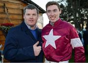 28 December 2016; Jockey Jack Kennedy is congratulated by trainer Gordon Elliott after winning The Lexus Steeplechase on Outlander during day three of the Leopardstown Christmas Festival in Leopardstown, Dublin. Photo by Cody Glenn/Sportsfile